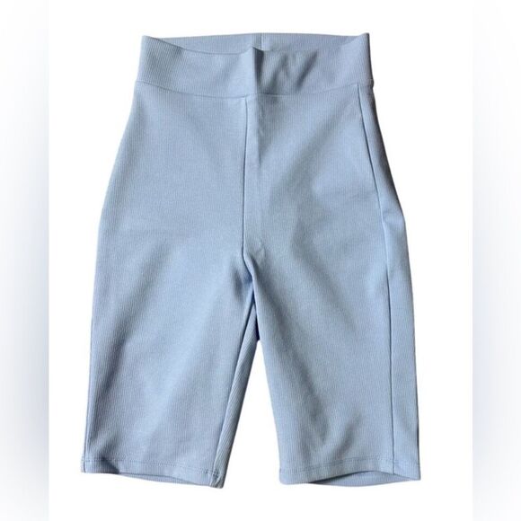 NWT Nocturne Women's Blue High-Waist Ribbed Biker Athletic Shorts - Size Small - Picture 2 of 6